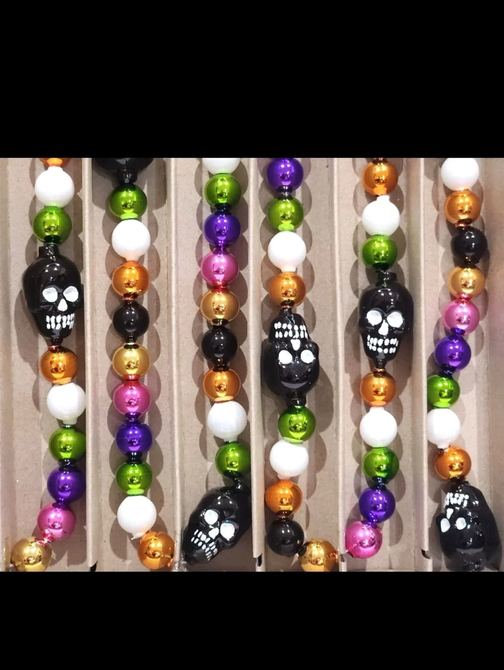 7' Radko Shiny Brite Vintage Retro Style Glass Skull Halloween Tree Garland NEW